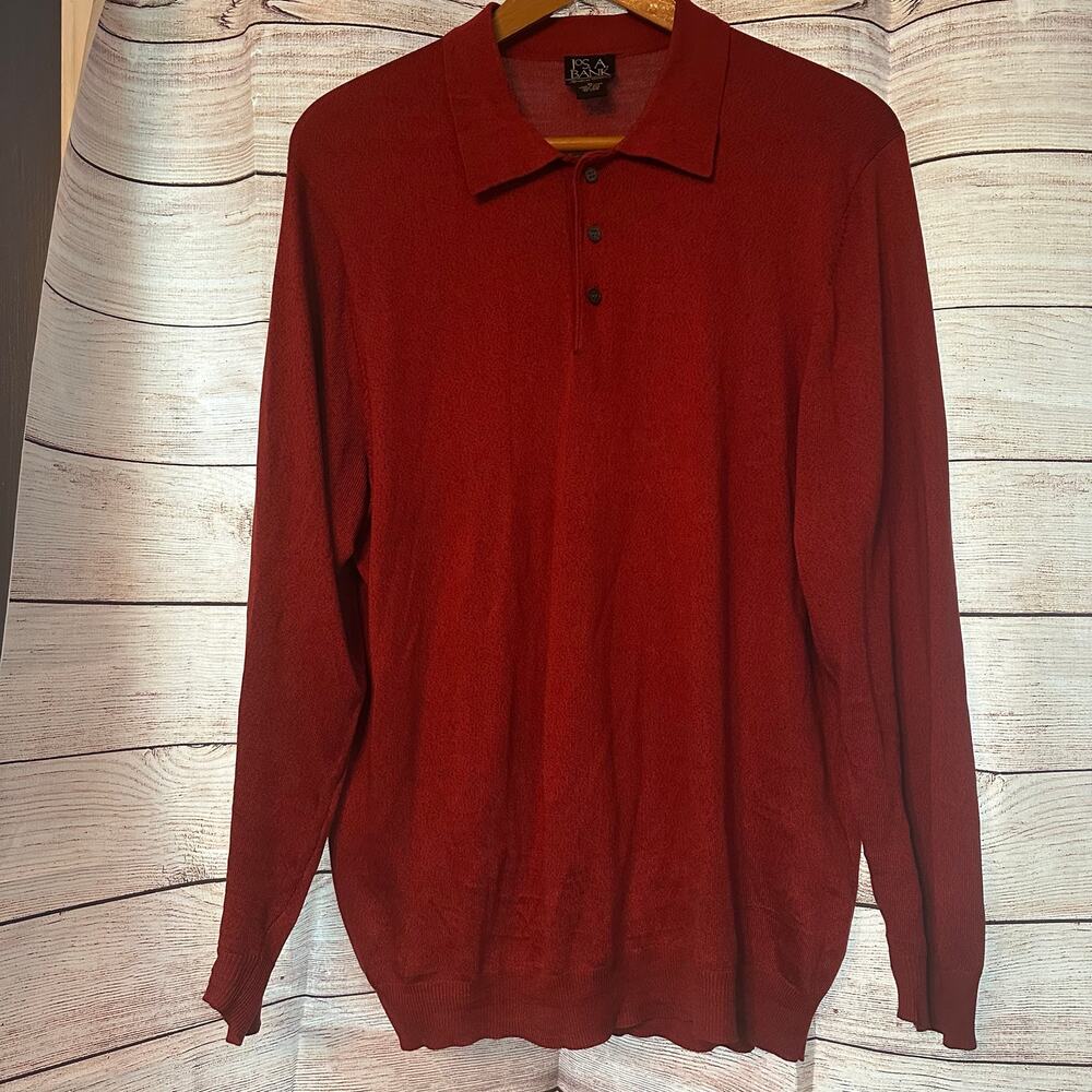 Mens Jos A Bank Signature Collection Rust Sienna Silk Collared Sweater XL